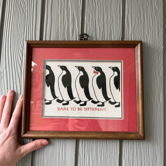 Dare to Be Different Penguin Framed Fabric Art Decor Print - 11×9 - Picture 6 of 11
